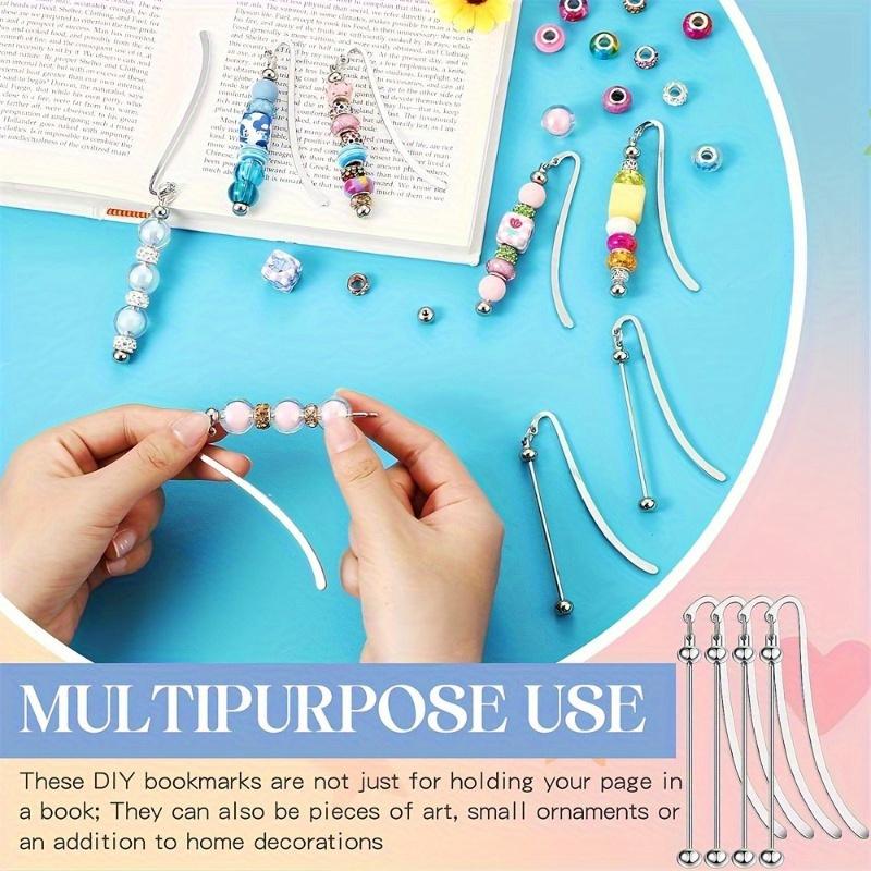 10pcs Silver Beadable Bookmarks DIY Metal Blank Bar Bookmark for Beads for Book Lovers