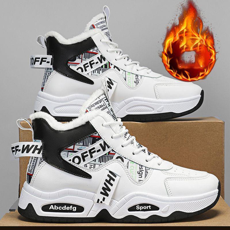 Winter Men's Fleece Warm Snow Boots Men's High Top Thick Bottom Non-Slip Casual Sneakers Outdoor Male Platform Cotton Shoes