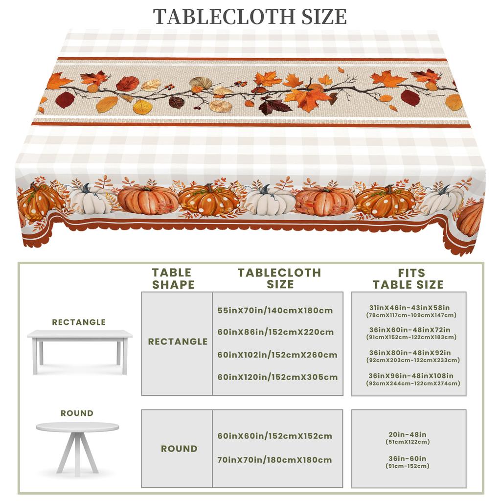 1 Piece Of Autumn Thanksgiving And Autumn Harvest Festival Themed Printed Tablecloth, Vintage Country Farmhouse Style, Pumpkin And Maple Leaf Pattern