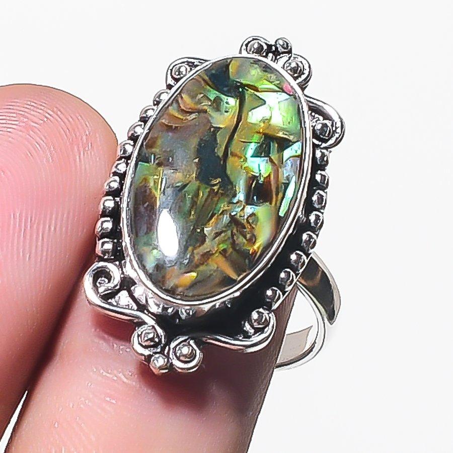 

Натуральный дихроичный стеклянный драгоценный камень 925 стерлинговое серебро ювелирное кольцо размер 8.5 G9L44