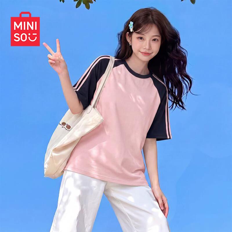 MINISO Women s Loose Fit Pure Cotton Raglan Sleeve T-Shirt L