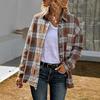 New Autumn and Winter Casual and Fashionable Pocket Loose Checked Woolen Coat for Women