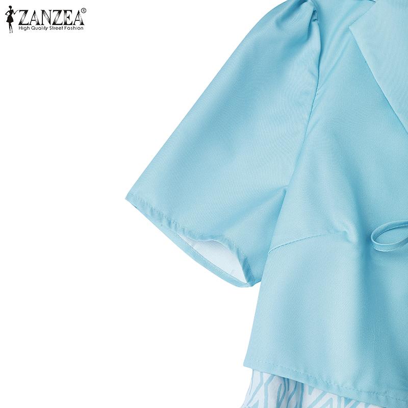 ZANZEA Women Casual Patchwork Summer Short Sleeve Print Dress