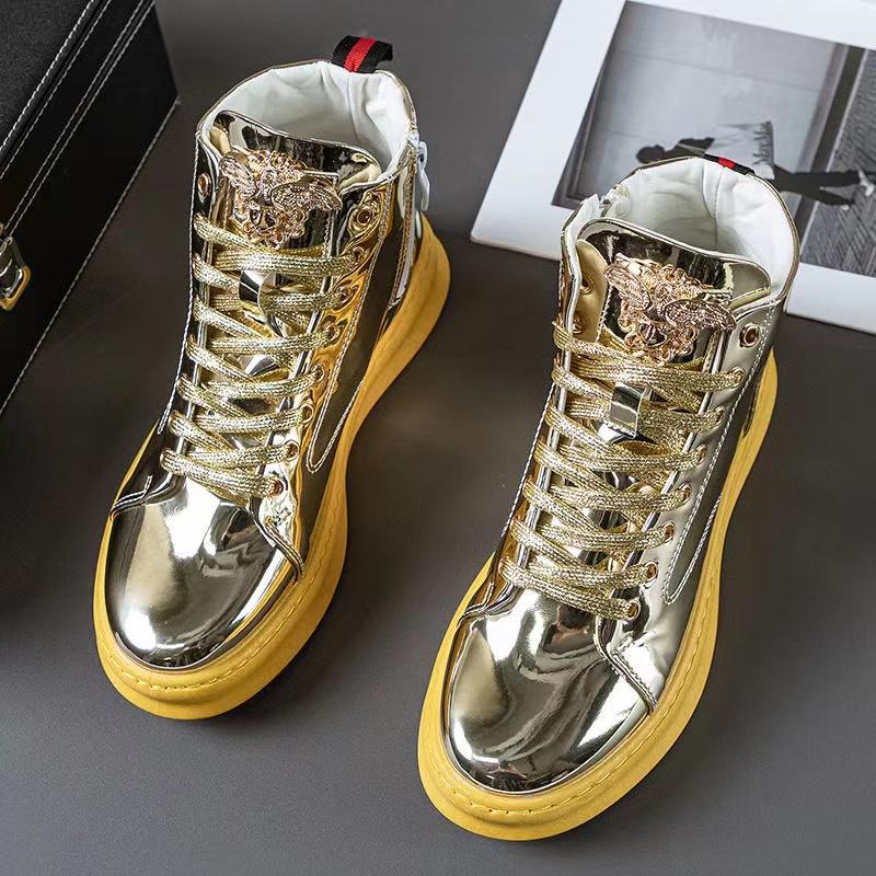 

Модная обувь Y2k для мужчин из блестящей кожи с металлической отделкой, ботинки с высоким голенищем, роскошная обувь, повседневные мужские кроссовки, ботильоны 39 Fit 245 MM