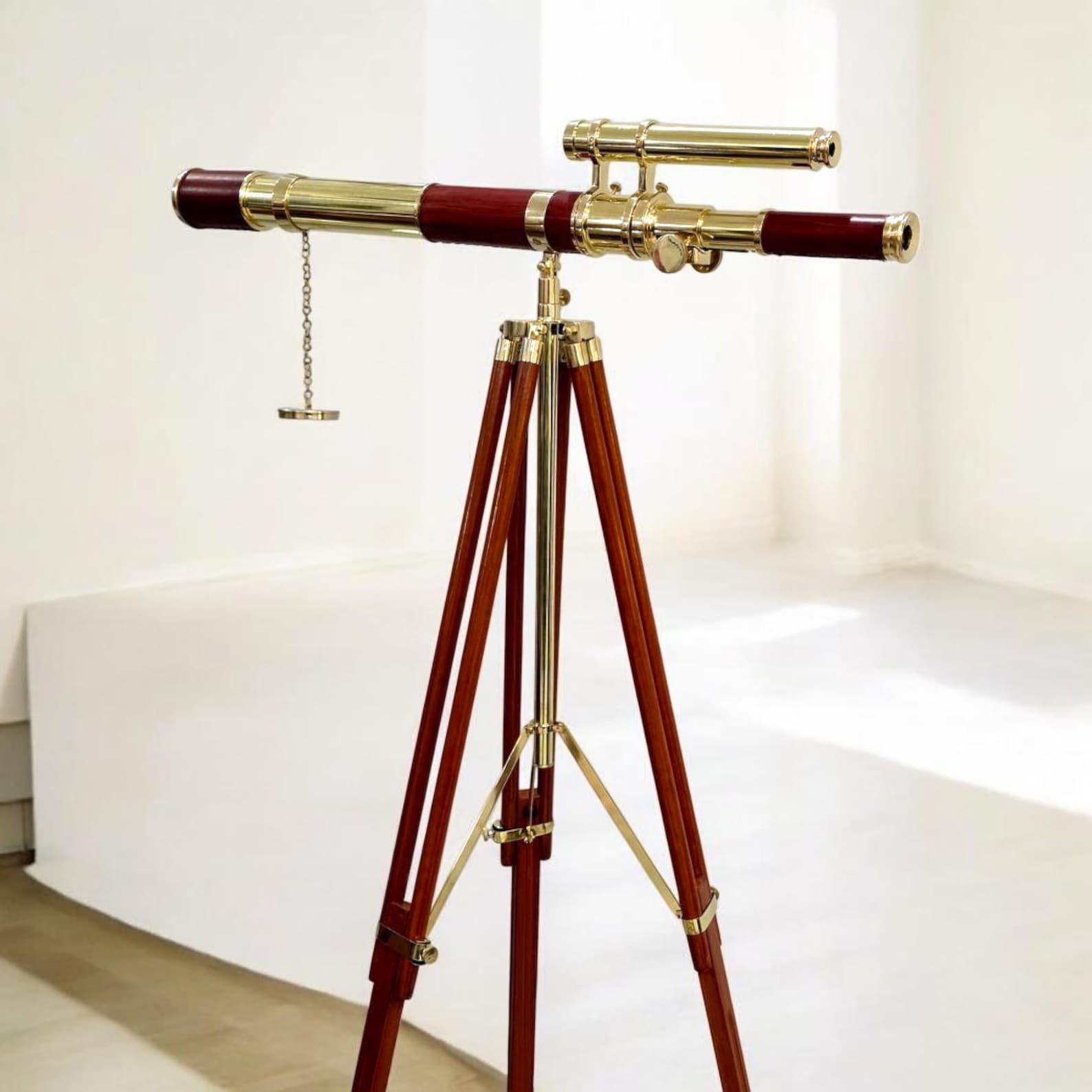 Vintage Brass Telescope with Wooden Tripod – Nautical Maritime Spyglass Home & Office Decor Gift