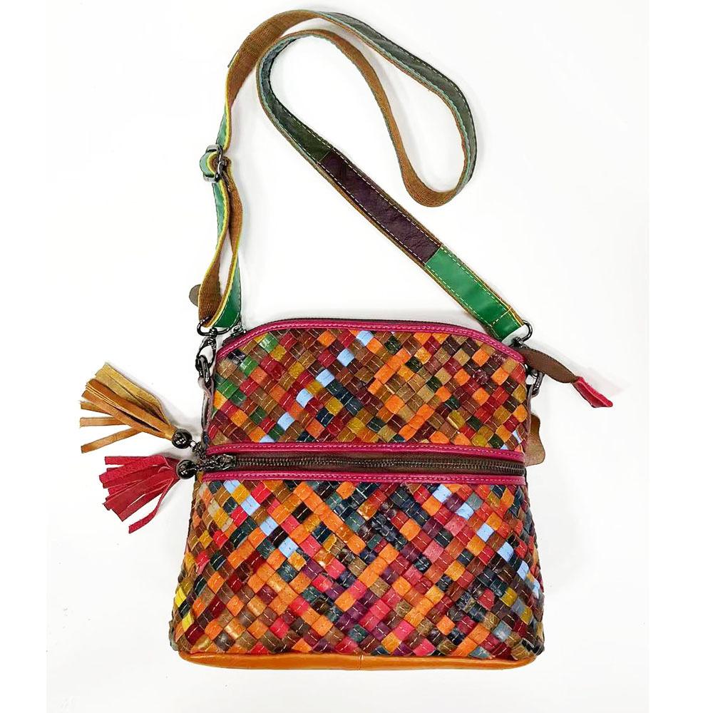 Wind Women'S Bag Color Matching Hand-Woven Cowhide Shoulder Messenger Bag Women'S Bag Genuine Leather