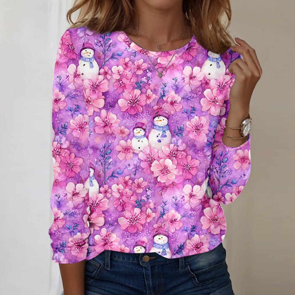Long Sleeve Shirts For Women Cute Print Graphic Tees Blouses Casual Plus Size Basic Tops Pullover