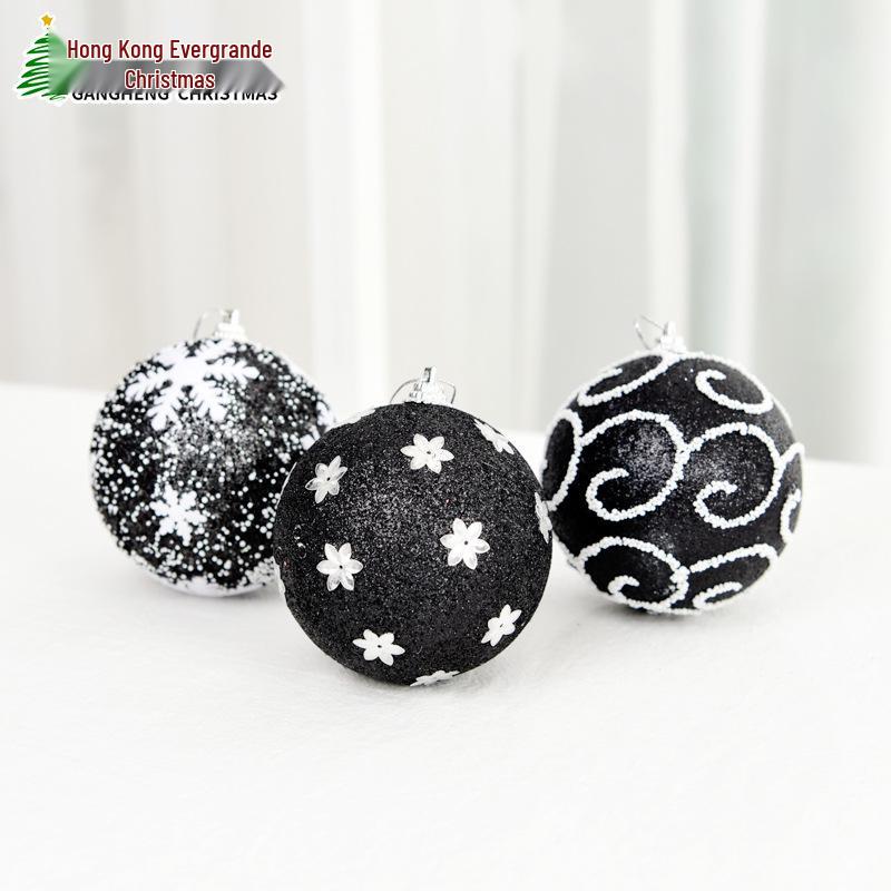 Schwarzes und Silbernes Schaumstoff-Weihnachtsbaumschmuck-Set - 8cm Bemalte Kugel & 10cm Klebedekorationen