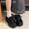 Black Platform Versatile Lace-up Small Leather Shoes for Women's 2025 Spring and Autumn New Retro British Style Loafer Single Shoes