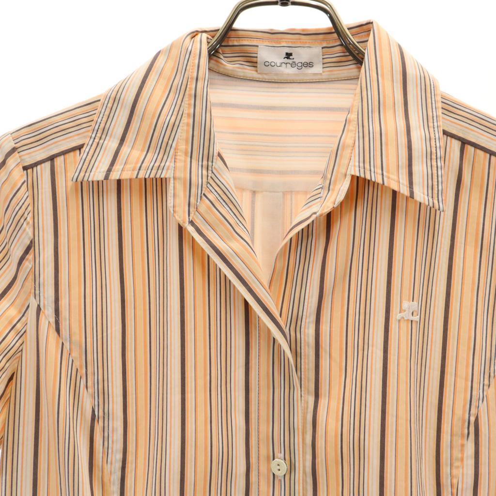 COURREGES Striped Pattern Short Sleeve Shirt Dress 9AR Orange Pullover Women Used