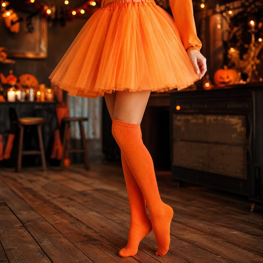 Halloween Costume Set Orange Knit Funny Cosplay Outfit for Adults