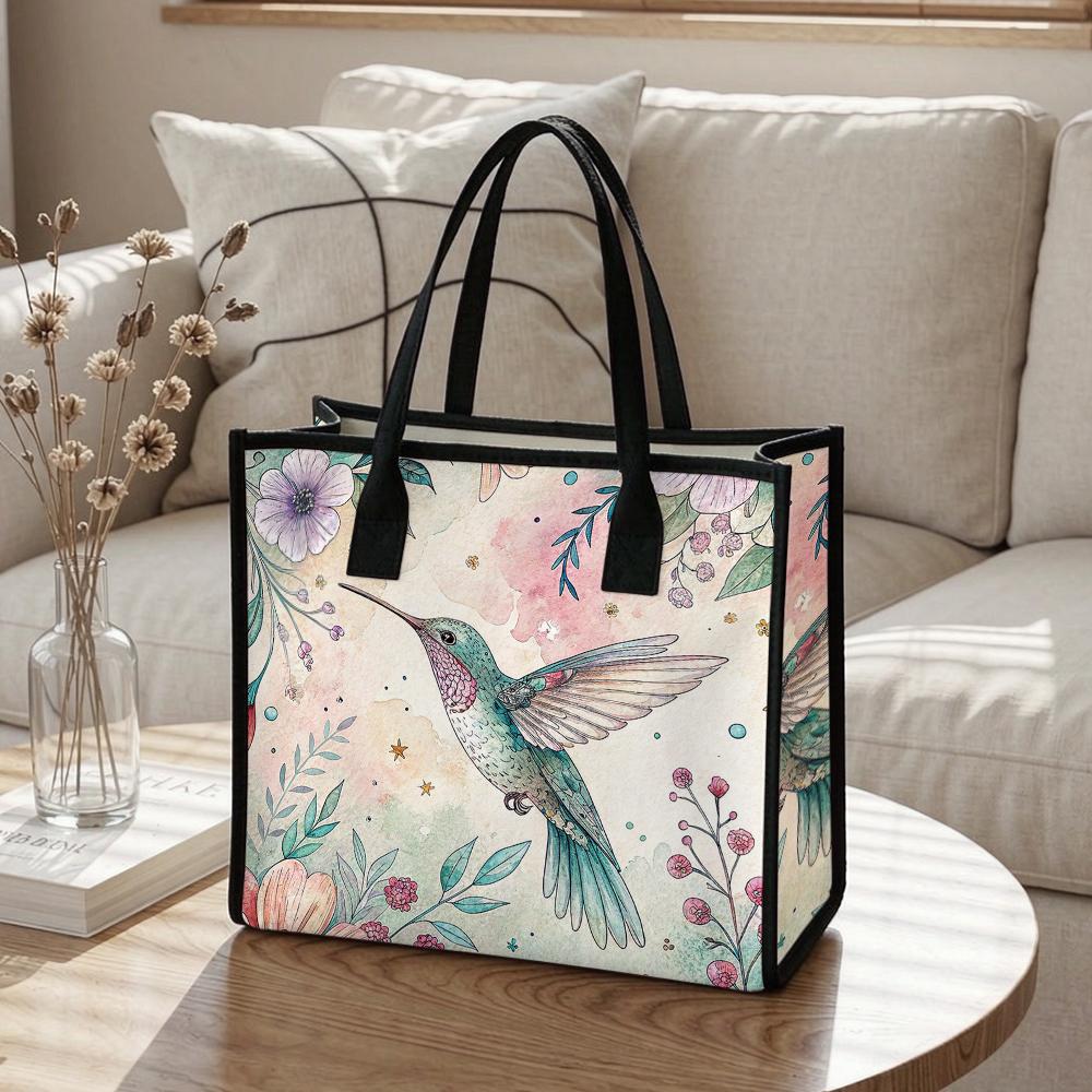 Floral Hummingbird Print Fashion Tote Bag Casual Large Capacity Shopping Handbag for Daily Commute