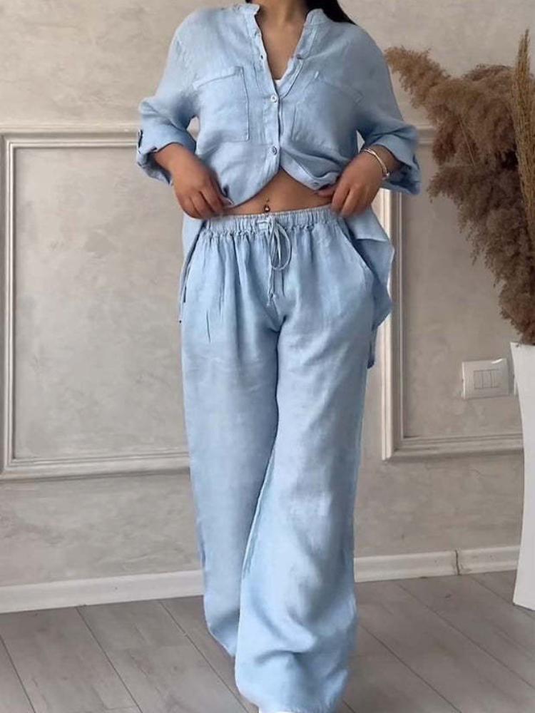 Zweiteilige Sets für Damen, Kordelzug, Hose mit weitem Bein, Langarmshirts, 2-teiliges Set