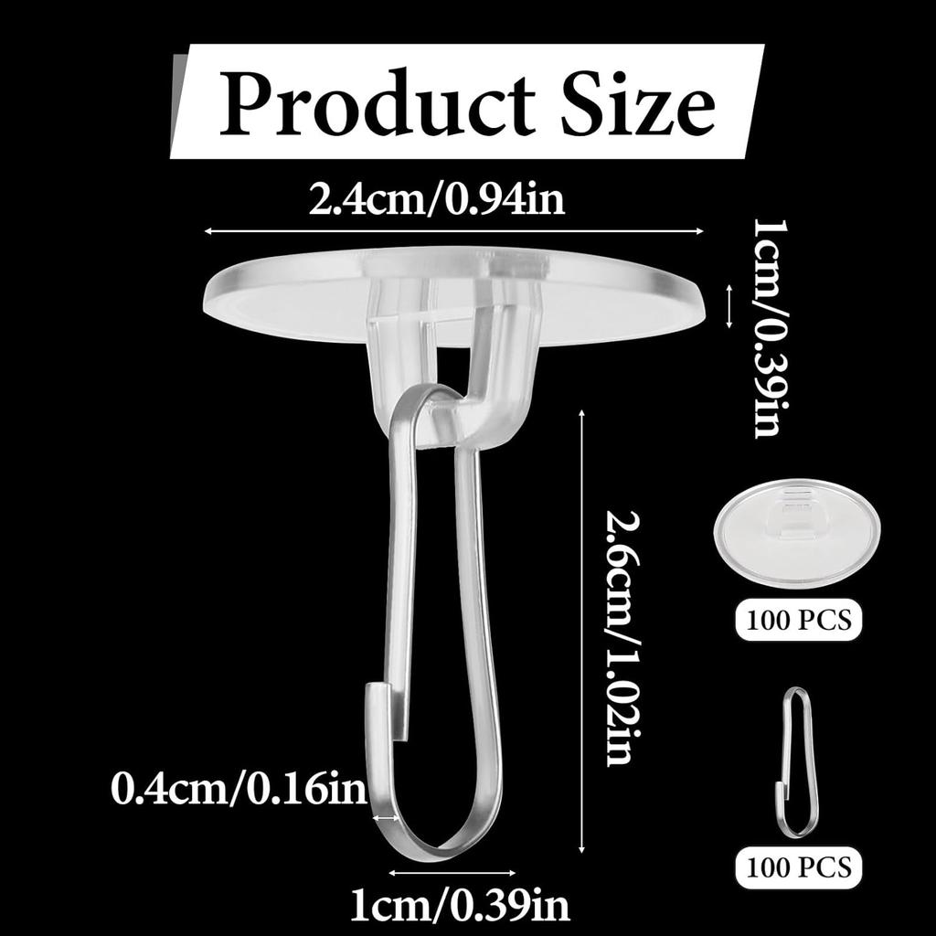 Adhesive Ceiling Hooks, 20pcs Round Self-Adhesive Ceiling Hooks Without Drilling Removable Transparent Wall Hanger for Festival Wedding Birthday