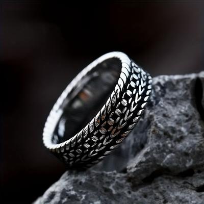 New Unique Design Round Men's Ring with Wheat Ear Pattern Engagement Ring Cool Jewelry Party