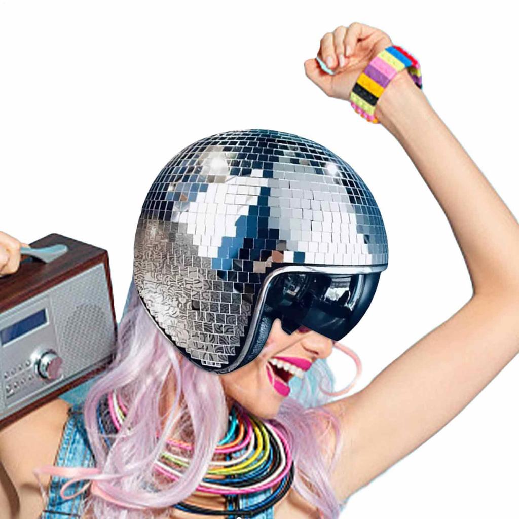 Funny Helmet Glitter Mirror Ball Hat with Retractable Visor Costumes Accessories for Event Wedding Festival Holiday Dress