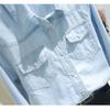 Damen Frühlings Langarm Denim Bluse Blau Revershemd