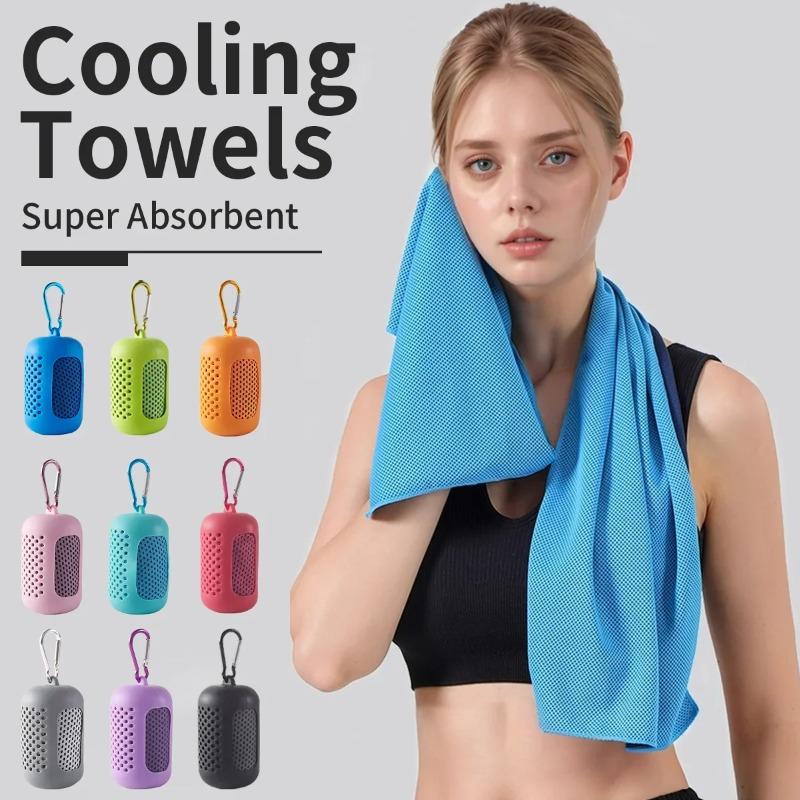 Microfiber Quick Dry Cooling Towel Ice Cold Towel for Sports Fitness Camping Travel Outdoor Activities with Portable Silicone Wrapped Case
