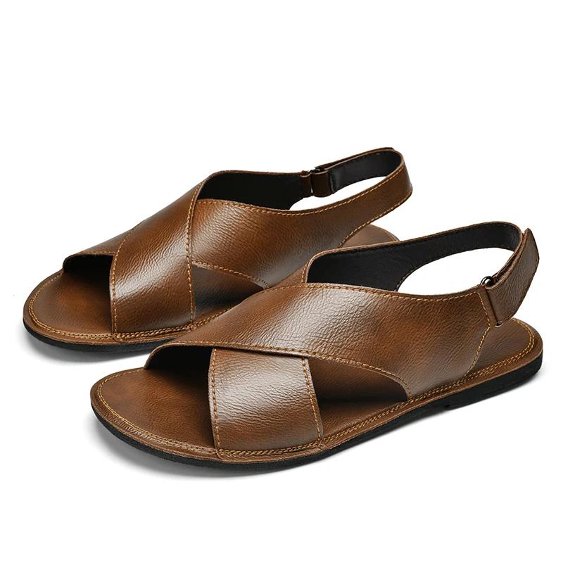 Men Minimalist Casual Leather Sandals Outdoor Casual Soft Bottom Sandals Genuine Leather Men Fashion Summer Breathable Sandals