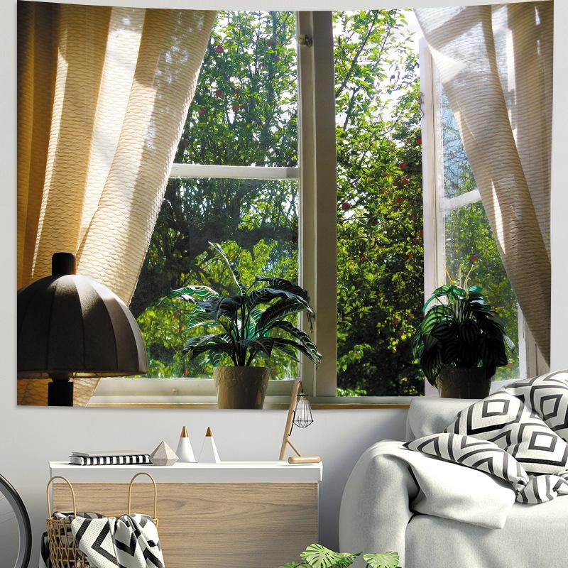 Martwa natura widok z okna tkanina w tle dekoracja nocna wisząca tkanina dekoracja pokoju gobelin sypialnia