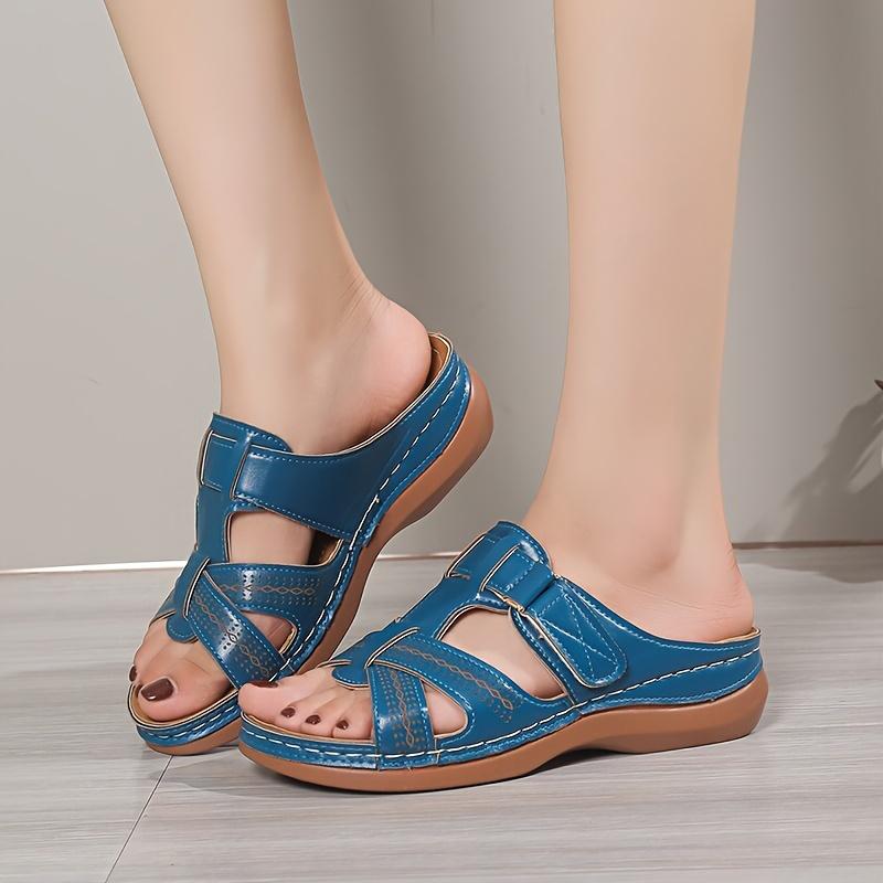 Dámské jednoduché klínkové sandály, letní sandály s ležérním výřezovým designem, pohodlné nazouvací platformové boty