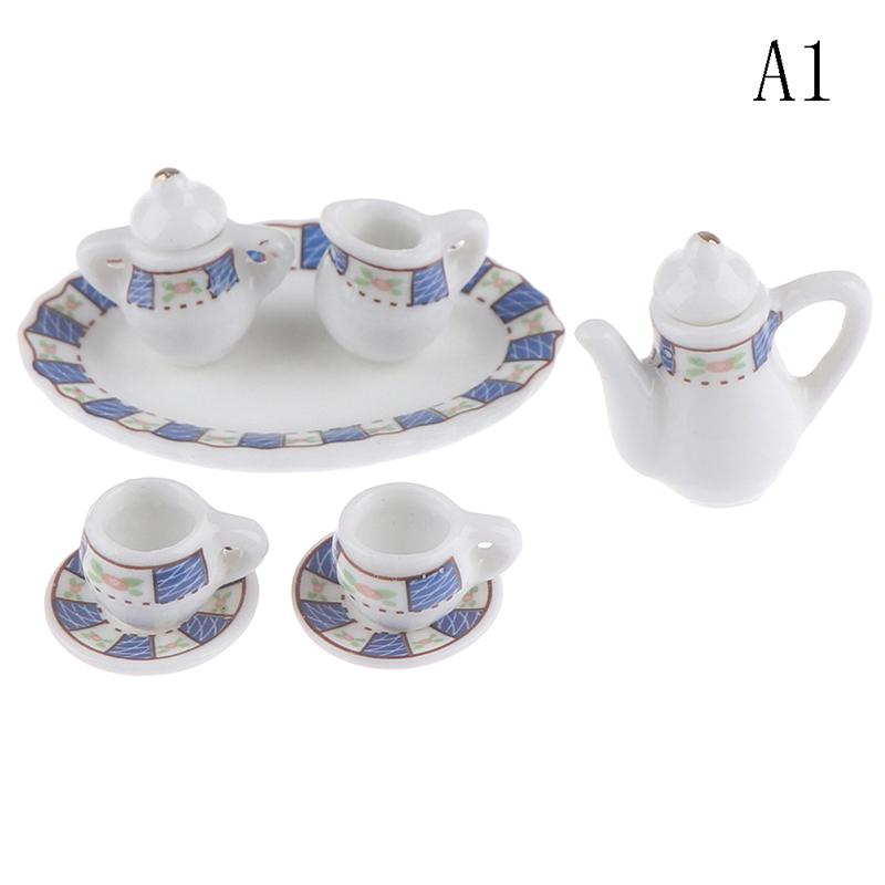1Set Ceramic Scale 1:12 Doll House Miniature Porcelain Tea Cup Set Tableware Kitchen Dollhouse Teapot DIY Toys