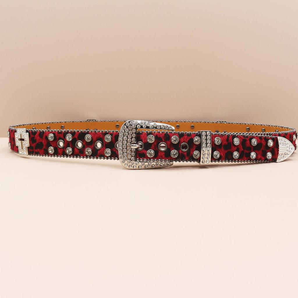 Pánské trendy džíny s leopardím vzorem, křížovým pasem a prémiovým koženým páskem
