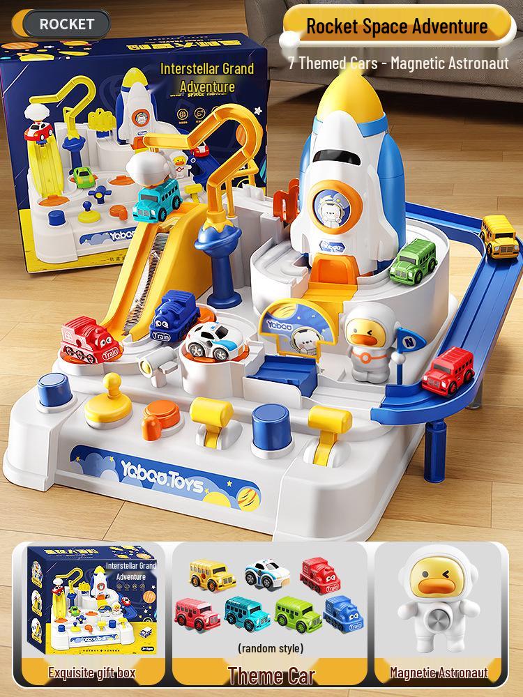Rocket Space Adventure Track Car Toy for Kids – Educational Building & Parking Set