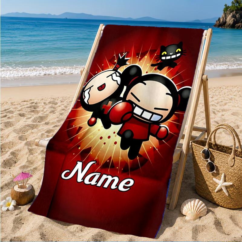 Custom Name Heartfelt Pucca Love Beach Towel Microfiber Beach Towel, Lightweight and Quick-Dry, for Summer Travel, Swimming Pool Gift