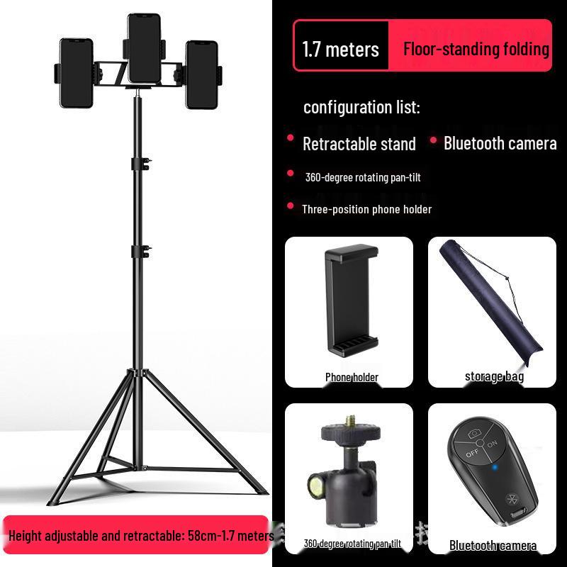Mobile Live Streaming Floor Stand & 10" Fill Light with Retractable Thermometer Phone Clip