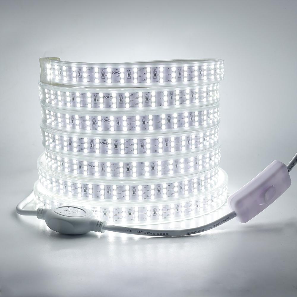AC 220V LED Strip Lights 2835SMD 276LEDs/m Flexible Outdoor Lamp Waterproof LED Tape With OFF/ON Switch Power Plug