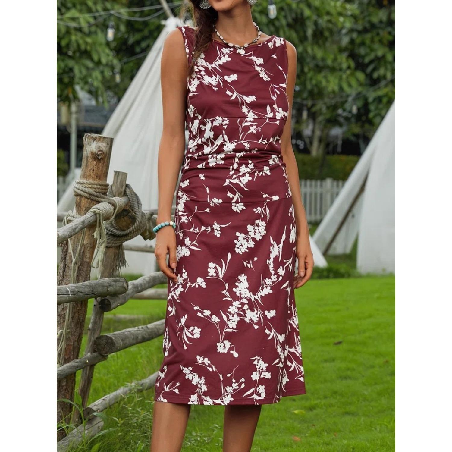 

2025 Новое женское платье с заниженной талией, элегантное платье с принтом, весна-лето, свободное и удобное L бордовый