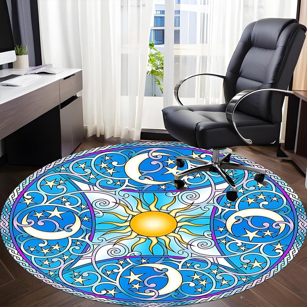 1pc Sun Moon Stars Mandala Chair Carpet for Office Non-Slip,  Machine Washable Rug for Office - Polyester, Machine Made yy251029122