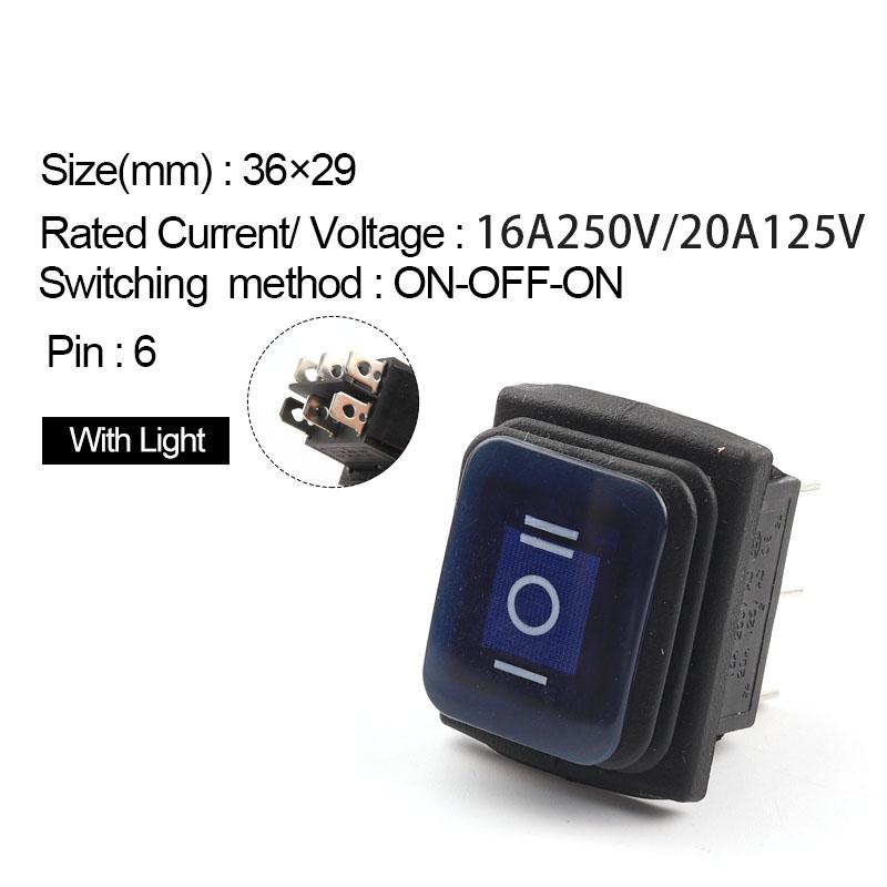 1PCS 36x29mm Heavy Duty Waterproof Rocker Switch 4/6Pin 2/3 Position Light Illuminated 16A 250V KCD4 DPDT Toggle Rocker Switch