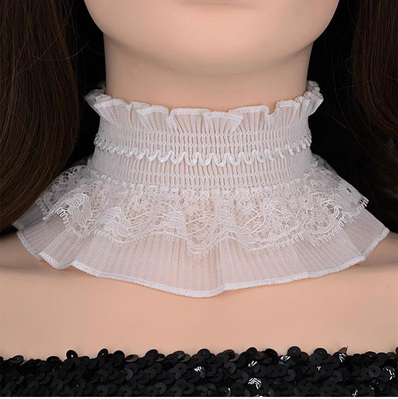White Black Ruffle Elastic Lace Fake Collar Scarf High Neck Collar Pullover Elegant Neck Cover False Collar Clothing Accessories