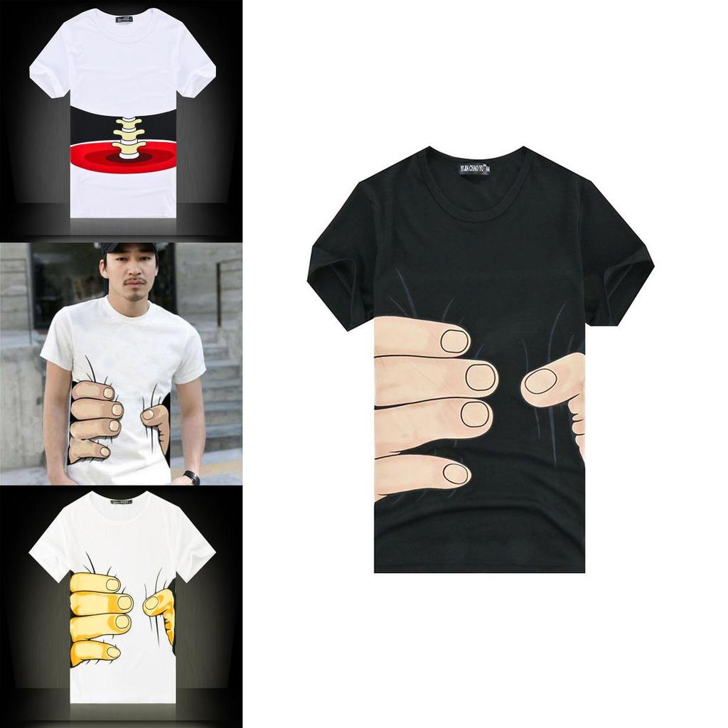 New Men's Fashion 3d Printed T-shirt With Funny Big Hand Short Sleeve Tee**