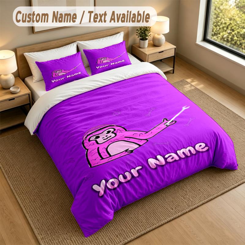 Custom Name Text Bedding 3Pcs Set,Gorilla Tag cartoon 1 Duvet Cover 2 Pillowcases Soft Bed Linen For Gift