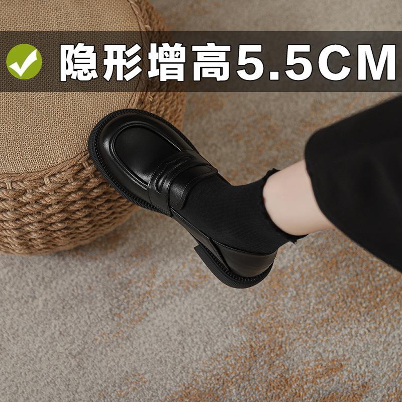 Black versatile small leather shoes women's thick soles increase by 5CM autumn and winter new women's shoes small size 3233
