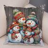 Merry Christmas Cushion Cover Double Print Decor Cute Cartoon Snowman Pillow Case Plush Santa Claus Pillowcase for Sofa Home Car,