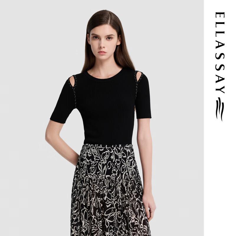 ELLASSAY 2026 S/S Women s Off-Shoulder Embellished Ribbed Knit Top XS
