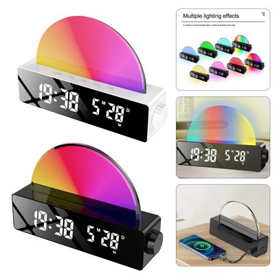 Sonnenaufgang bunte RGB-Licht LED Smart Wecker Home Ewiger Kalender Thermometer Nachttischlampe Umgebungsnachtlampe