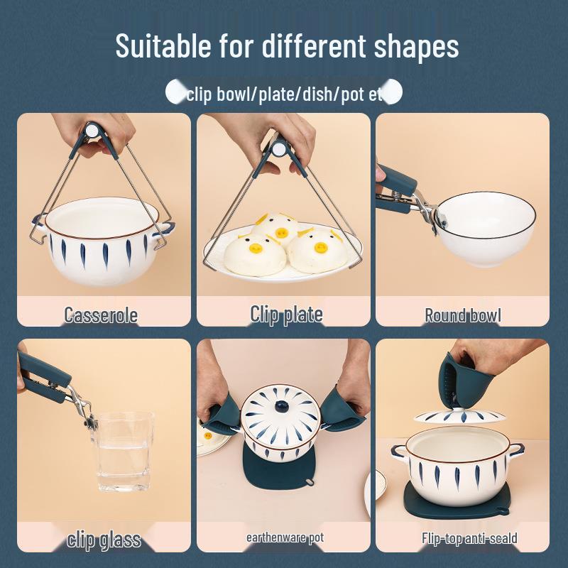 Non-Slip Anti-Scald Kitchen Set: Steaming Dish Clip, Bowl Lifter, Insulated Gloves