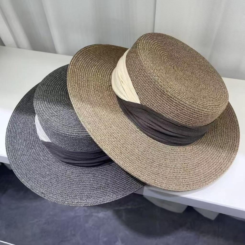 Flat top straw hat summer vacation seaside Panama straw hat French beach hat straw shading sun protection hat