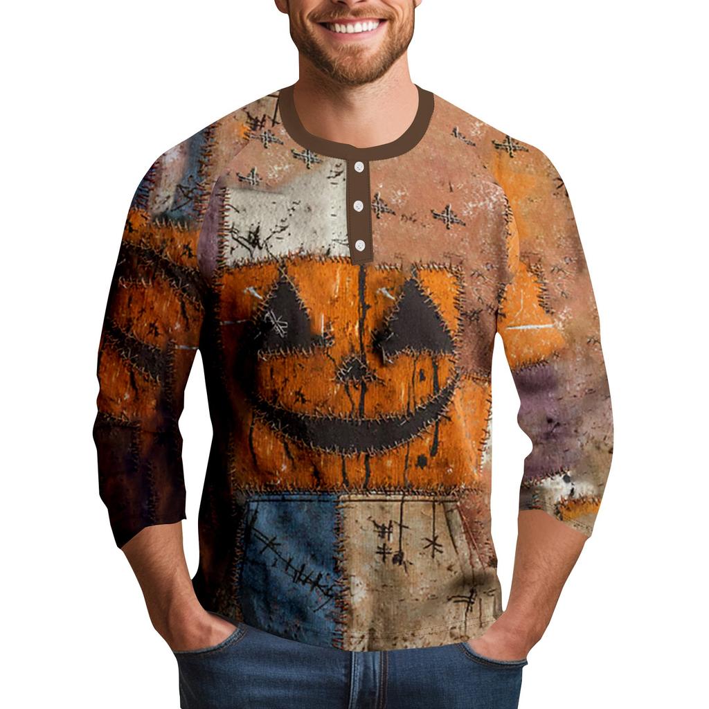 Men's Halloween Printed  Collar Three-Quarter Sleeve