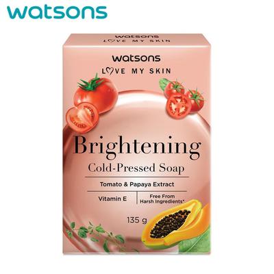 Love My Skin Brightening Cold-Pressed Soap, Tomato & Papaya Extract, Vitamin E, Free from Harsh Ingredients 135 G. X 1 / 3 Pcs