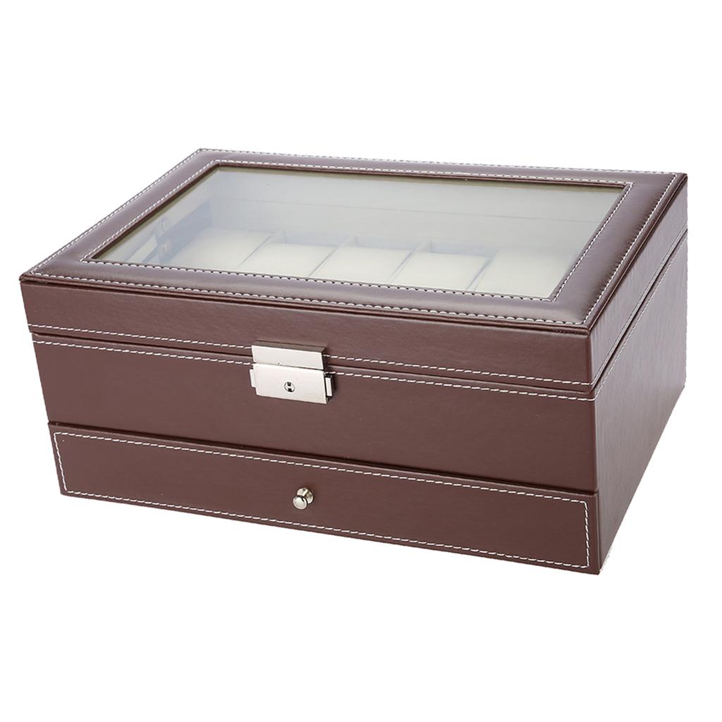 Straturi duble 12 sloturi Cutie de depozitare pentru ceas din piele PU Organizator pentru cutie de prezentare pentru bijuterii