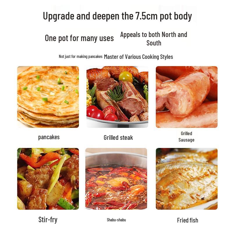 Sartén Eléctrica Multifunción y Plancha CUKO con Tapa de Acero Inoxidable