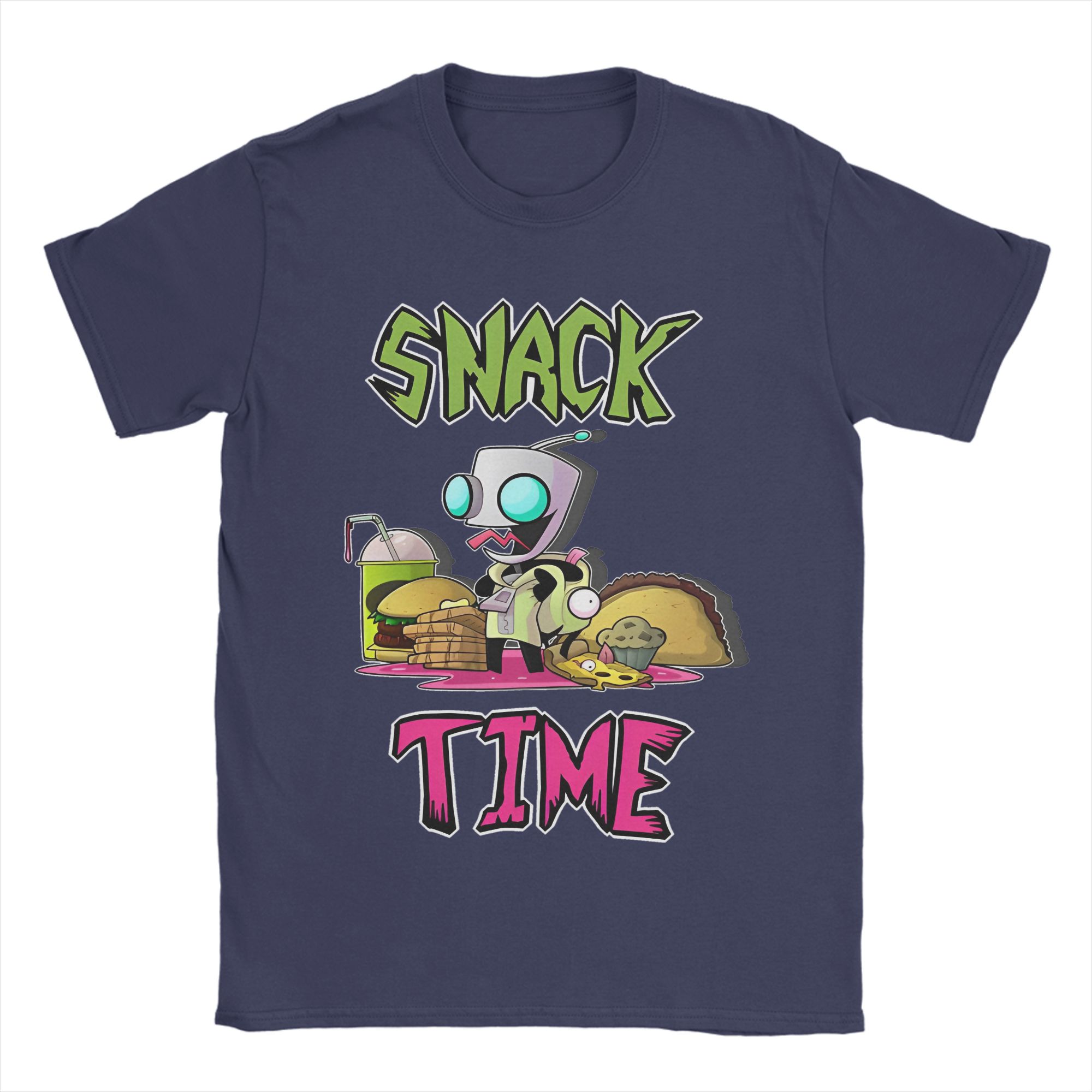 

Invader Zim Snack Time Gir Unisex T Shirts Cartoon Casual Tees Short Sleeve O Neck TShirts Pure Cotton Plus Size Tops 4XL