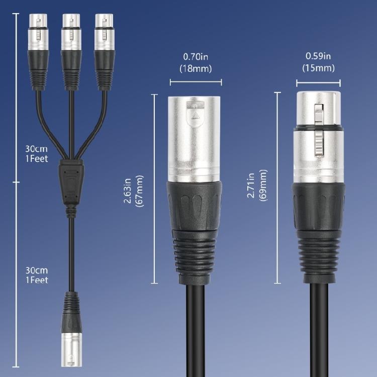 Studio Grade Xlrs Splitter Cable with 3Female Xlrs Port and 1Male Xlrs Output for Audios Interfaces Expansion Wire
