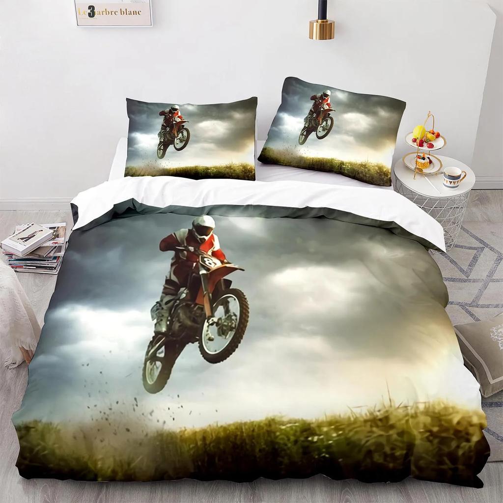 Motorcycle Rider Duvet Cover Dirt Bike Bedding Set Motocross Quilt Cover for Men Durable Queen King Polyester Comforter Cover